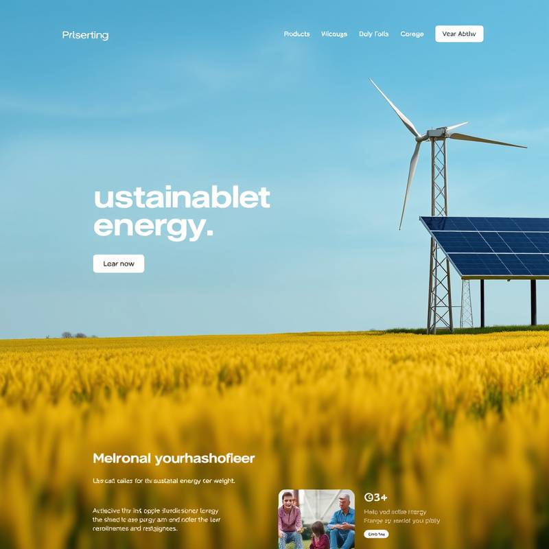 A clean and modern website design for a sustainable energy company, highlighting user-friendly navigation and clear call-to-actions.