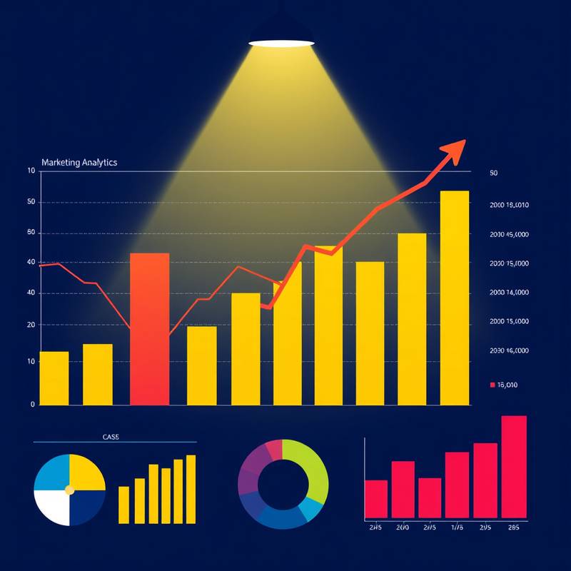 A graphic representing marketing analytics and growth charts, illustrating data-driven marketing strategies and performance metrics.
