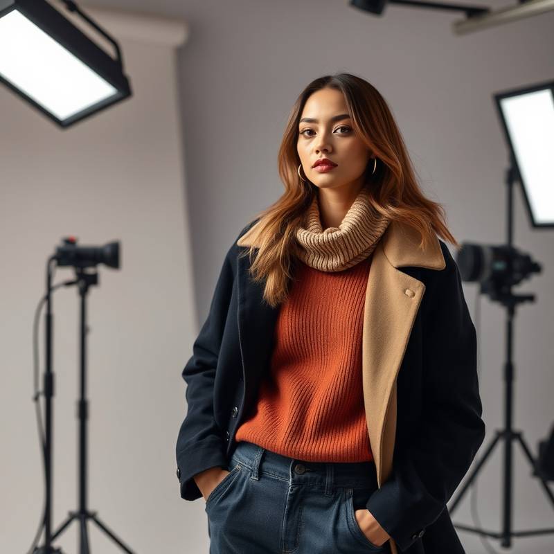 Professional studio photography of a model wearing fashionable clothing, showcasing the high-quality imagery Aurora Creative Studio provides.